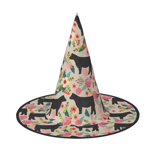 2 Stück Halloween-Hut – Hexe Blume Kuh Druck Kostüm Party Damen Herren Spitze Horn Kappe Licht für festliche Ostern von hhxvcv