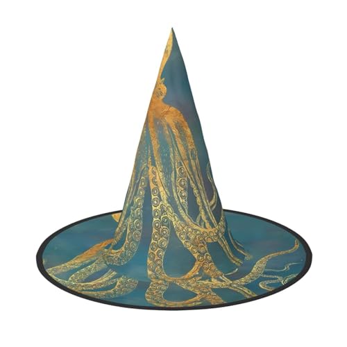 2 Stück Halloween-Hut – Hexe Golden Octopus Print Kostüm Party, Damen Herren, spitze Hornkappe, Licht für festliche Ostern 2 Stück Halloween-Hut – Hexe Golden Octopus Print Kostüm Party, Damen Herren, spitze Hornkappe, Licht für festliche Ostern von hhxvcv