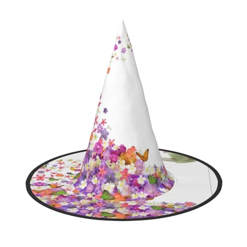 2 Stück Halloween-Hut – Hexe Schmetterlinge Blumen Druck Kostüm Party Damen Herren Spitze Horn Kappe Licht für festliche Ostern von hhxvcv