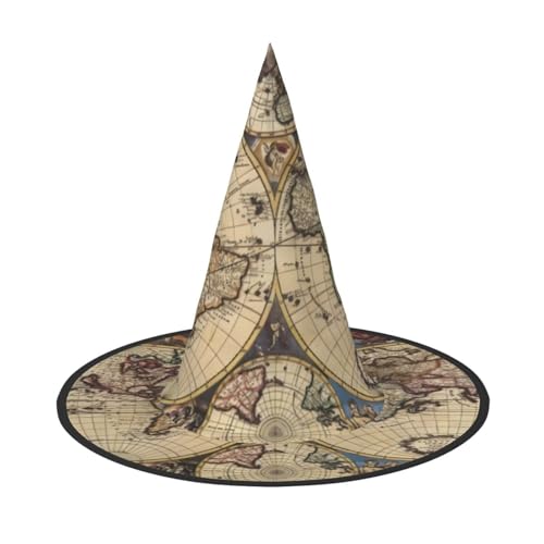 2 Stück Halloween-Hut – Hexe alte Karte Weltkugel Druck Kostüm Party Damen Herren Spitze Horn Kappe Licht für festliche Ostern von hhxvcv