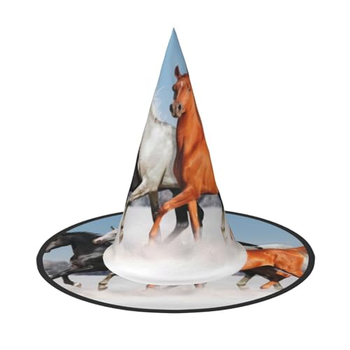2 Stück Halloween-Hut – Hexe mit hübschem Pferde-Druck, Kostümparty, Damen und Herren, spitze Hornkappe, Licht für festliche Ostern 2 Stück Halloween-Hut – Hexe mit hübschem Pferde-Druck, Kostümparty, Damen und Herren, spitze Hornkappe, Licht für festliche Ostern von hhxvcv