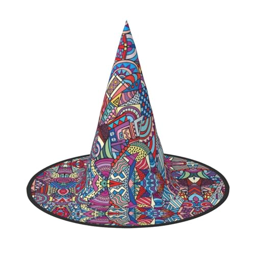 2 Stück Halloween-Hut – Hexenfarbe, abstraktes Muster, Zeichnung, Druck, Kostüm, Party, Damen und Herren, spitze Hornkappe, Licht für festliche Ostern von hhxvcv