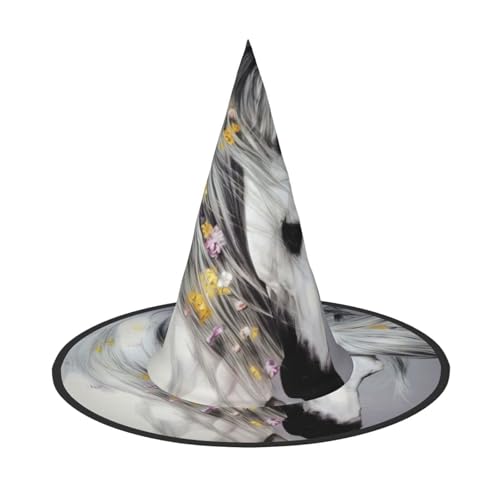 2 Stück Halloween-Hut – Hexenpferd-Druck, Kostümparty, Damen und Herren, spitze Hornkappe, Licht für festliche Ostern von hhxvcv