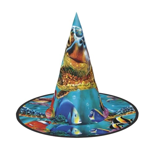 2 Stück Halloween-Hut – bunte Hexe mit Meeresschildkröten-Druck, Kostümparty, Damen und Herren, spitze Hornkappe, Licht für festliche Ostern 2 Stück Halloween-Hut – bunte Hexe mit Meeresschildkröten-Druck, Kostümparty, Damen und Herren, spitze Hornkappe, Licht für festliche Ostern von hhxvcv