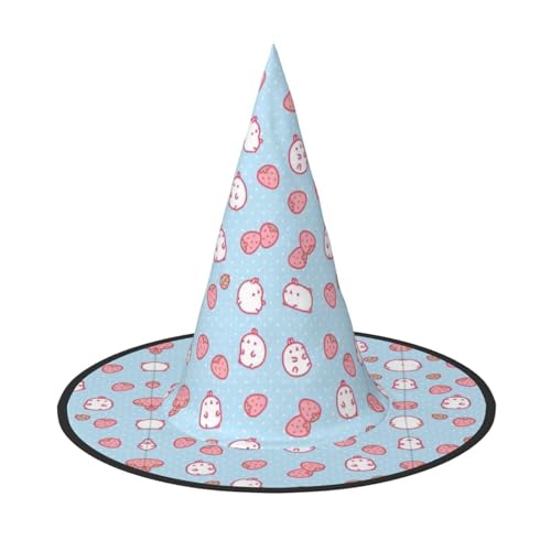 3 Stück Halloween-Hut – Hexe Cartoon-Charakter Erdbeer-Druck Kostüm Party Damen Herren Spitze Horn Kappe Licht für festliche Ostern von hhxvcv