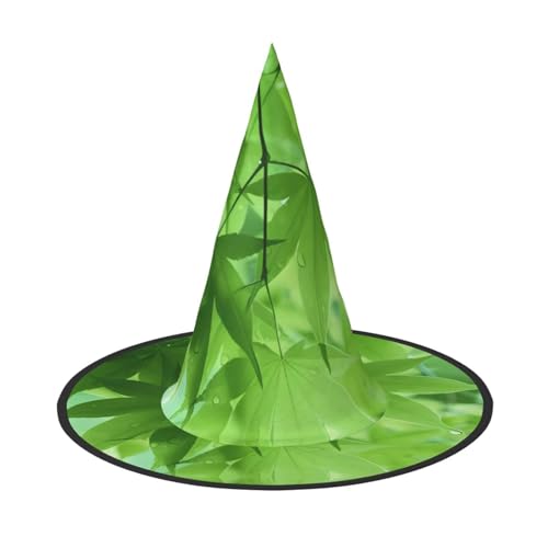 3 Stück Halloween-Hut – Hexe grünes Blatt Natur Druck Kostüm Party Damen Herren Spitze Horn Kappe Licht für festliche Ostern von hhxvcv