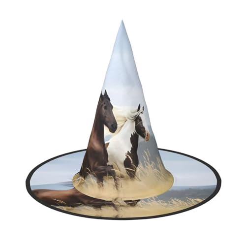 3 Stück Halloween-Hut – Hexenpferde laufender Kunstdruck, Kostümparty, Damen und Herren, spitze Hornkappe, Licht für festliche Ostern von hhxvcv