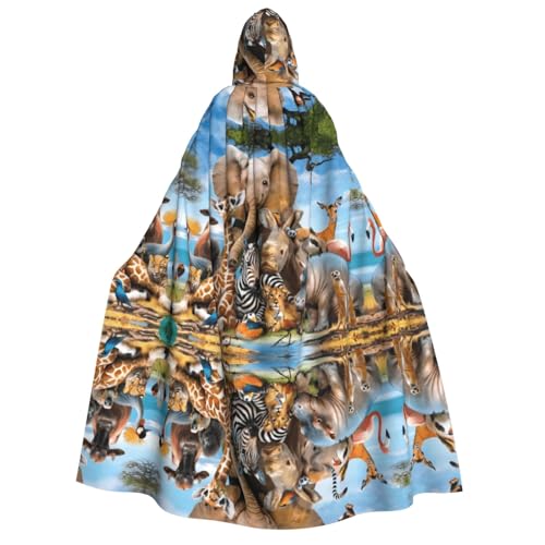 Afrikanischer Tier-Druck, Halloween-Kapuzenumhang, Kostüm, Umhang für Party, Karneval, Comic-Ausstellung, Maskerade – Unisex Erwachsene von hhxvcv