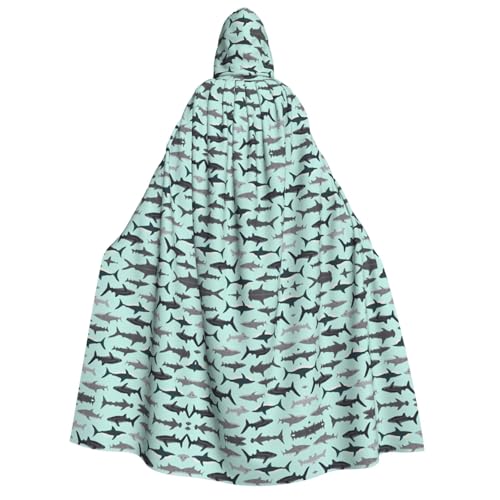 Cartoon-Hai-Druck, Halloween-Kapuzenumhang, Kostüm, Umhang für Party, Karneval, Comic-Ausstellung, Maskerade – Unisex Erwachsene von hhxvcv