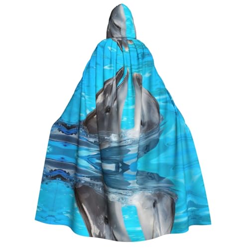 Coole Delfin-Druck Halloween Kapuzenumhang Kostüm Umhang für Party, Karneval, Comic-Ausstellung, Maskerade – Unisex Erwachsene von hhxvcv