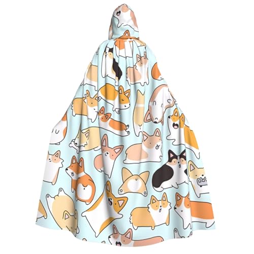 Corgi Muster Druck Halloween Kapuzenumhang Kostüm Umhang für Party, Karneval, Comic Ausstellung, Maskerade – Unisex Erwachsene von hhxvcv