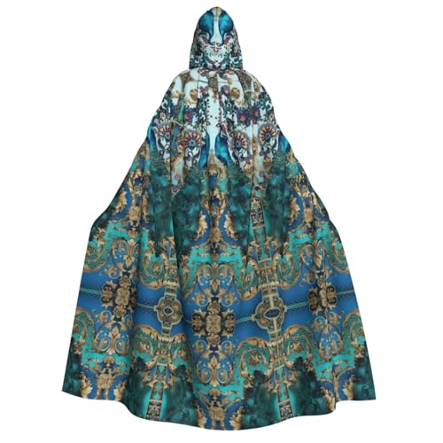 Eleganter Pfauen-Print Halloween Kapuzenumhang Kostüm Umhang für Party, Karneval, Comic-Ausstellung, Maskerade – Unisex Erwachsene von hhxvcv