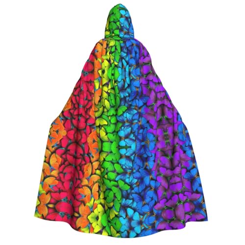 Farbenfroher Schmetterlings-Druck, Halloween-Kapuzenumhang für Party, Karneval, Comic-Ausstellung, Maskerade – Unisex für Erwachsene von hhxvcv