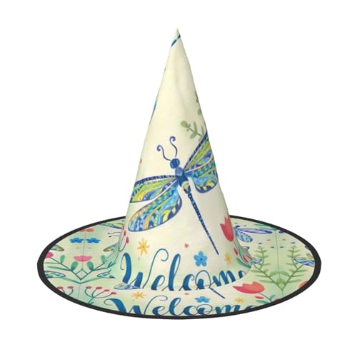 Halloween-Hut – Hexe, Libellen und Blumen, Kostüm, Party, Damen und Herren, spitze Hornkappe, Licht für festliche Ostern, 3 Stück Halloween-Hut – Hexe, Libellen und Blumen, Kostüm, Party, Damen und Herren, spitze Hornkappe, Licht für festliche Ostern, 3 Stück von hhxvcv