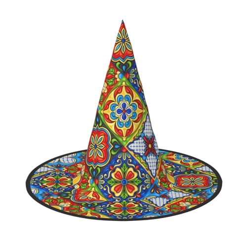 Halloween-Hut – Hexe, mexikanischer Keramikfliesendruck, Kostümparty, Damen und Herren, spitze Hornkappe, Licht für festliche Ostern, 3 Stück von hhxvcv