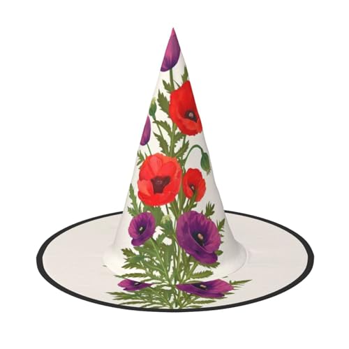 Halloween-Hut – Hexen-Mohnblumen-Druck, Kostümparty, Damen und Herren, spitze Hornkappe, Licht für festliche Ostern, 2 Stück von hhxvcv