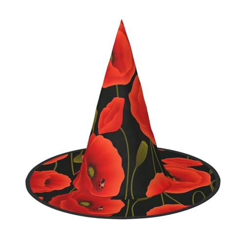 Halloween-Hut – Hexen-Mohnblumen-Druck, Kostümparty, Damen und Herren, spitze Hornkappe, Licht für festliche Ostern, 3 Stück von hhxvcv