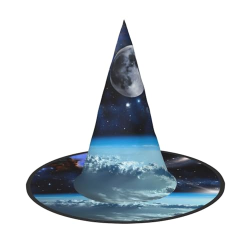 Halloween-Hut – Hexen-Weltraumplaneten-Druck, Kostümparty, Damen und Herren, spitze Hornkappe, Licht für festliche Ostern, 3 Stück von hhxvcv