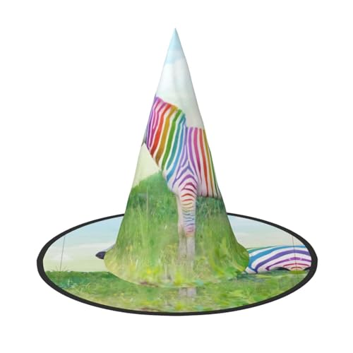 Halloween-Hut – bunte Hexe mit Zebramuster, Kostümparty, Damen und Herren, spitze Hornkappe, Licht für festliche Ostern, 3 Stück Halloween-Hut – bunte Hexe mit Zebramuster, Kostümparty, Damen und Herren, spitze Hornkappe, Licht für festliche Ostern, 3 Stück von hhxvcv