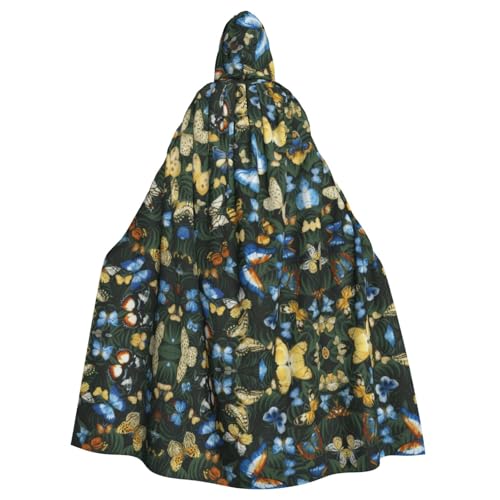 Halloween-Kapuzenumhang für Erwachsene, Unisex, Motiv: grünes Blatt, buntes Schmetterling, Volldruck, Kostüm, Umhang für Cosplay, Party und Themenveranstaltungen von hhxvcv