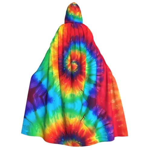 Halloween-Kapuzenumhang mit Batikfärbung, Regenbogen-Druck, Umhang für Party, Karneval, Comic-Ausstellung, Maskerade – Unisex für Erwachsene von hhxvcv