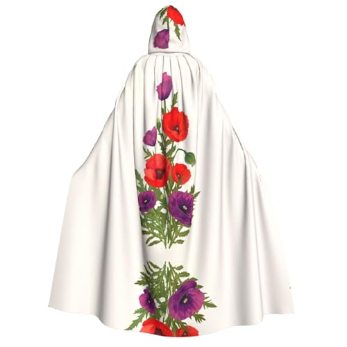 Halloween-Kapuzenumhang mit Mohnblumen-Druck, Umhang für Party, Karneval, Comic-Ausstellung, Maskerade – Unisex für Erwachsene von hhxvcv