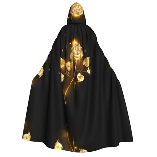 Halloween Kapuzenumhang mit goldenem Rosen-Druck, Umhang für Party, Karneval, Comic-Ausstellung, Maskerade – Unisex Erwachsene von hhxvcv