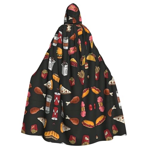 Halloween-Umhang mit Kapuze für Erwachsene, Motiv: Hühnerbein-Burger, Getränk, Volldruck, Kostüm, Umhang für Cosplay, Party und Themenveranstaltungen von hhxvcv