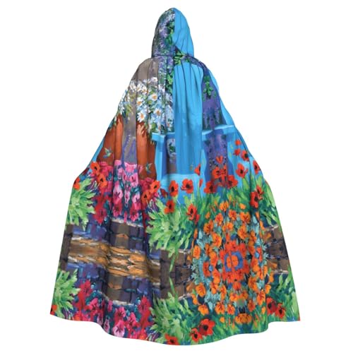 Halloween-Umhang mit Kapuze für Erwachsene, Unisex, Motiv: Gartenblume, Volldruck, Kostüm, Umhang für Cosplay, Party und Themenveranstaltungen von hhxvcv