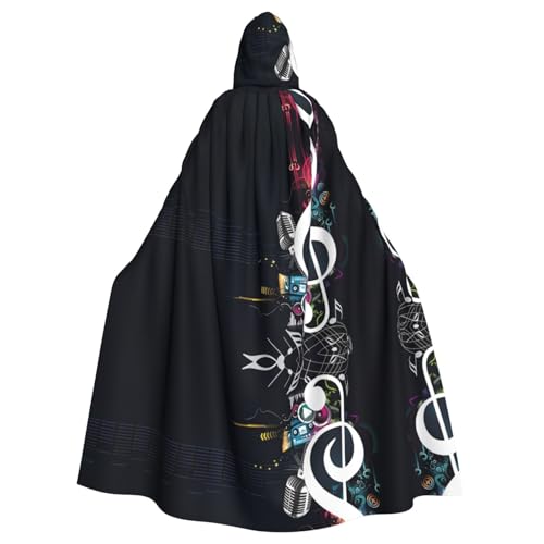 Halloween-Umhang mit Kapuze für Erwachsene, Unisex, Motiv: Musiknoten, Volldruck, Kostüm, Umhang für Cosplay, Party und Themenveranstaltungen von hhxvcv