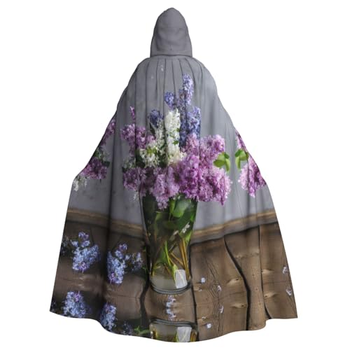 Halloween-Umhang mit Kapuze für Erwachsene, Unisex, lila Blumen, Volldruck, Kostüm, Umhang für Cosplay, Party und Themenveranstaltungen von hhxvcv