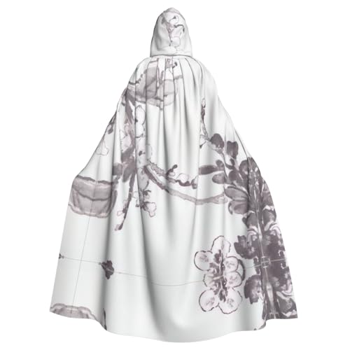 Halloween-Umhang mit Kapuze für Erwachsene, Unisex, mit Blumenmuster, Graphit, Volldruck, Kostüm, Umhang für Cosplay, Party und Themenveranstaltungen von hhxvcv