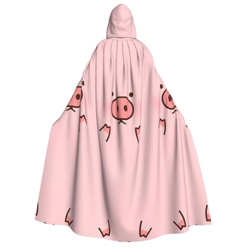 Niedlicher Schweine-Druck, Halloween-Kapuzenumhang, Kostüm, Umhang für Party, Karneval, Comic-Ausstellung, Maskerade – Unisex Erwachsene von hhxvcv