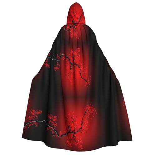 Roter Kirschblüten-Druck, Halloween-Kapuzenumhang, Kostüm, Umhang für Party, Karneval, Comic-Ausstellung, Maskerade – Unisex Erwachsene von hhxvcv