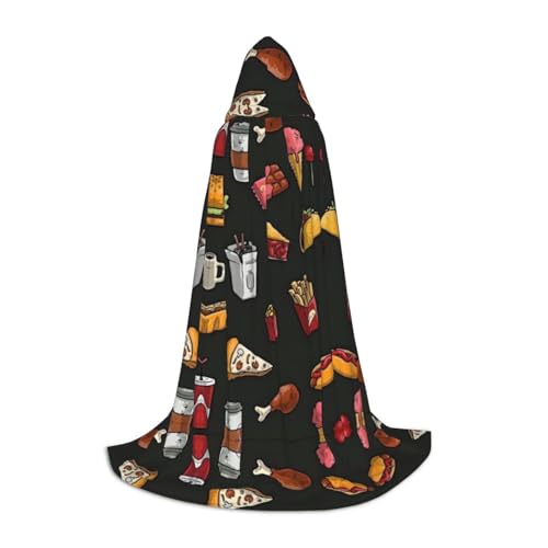 S Halloween Kapuzenumhang - Unisex Erwachsene Hühnerbein Burger Drink Print Kostüm Umhang - Perfekt für Cosplay, Party, Karneval von hhxvcv