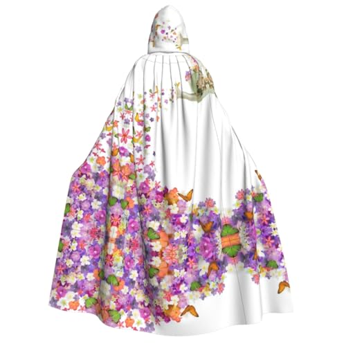 Schmetterlings-Blumen-Druck, Halloween-Kapuzenumhang, Kostüm, Umhang für Party, Karneval, Comic-Ausstellung, Maskerade – Unisex Erwachsene von hhxvcv