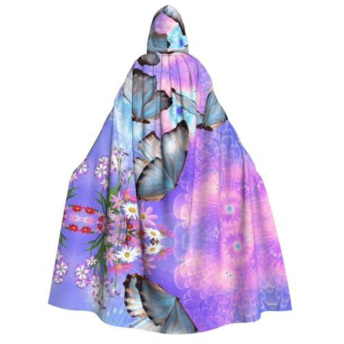 Umhang mit buntem Schmetterlings-Druck, Halloween, Kapuzenumhang für Party, Karneval, Comic-Ausstellung, Maskerade – Unisex für Erwachsene von hhxvcv