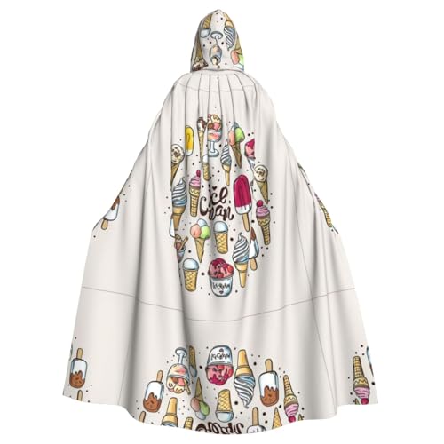Unisex Erwachsene Halloween Kapuzenumhang - Eiscreme-Volldruck Kostüm Umhang für Cosplay, Party und Themenveranstaltungen von hhxvcv