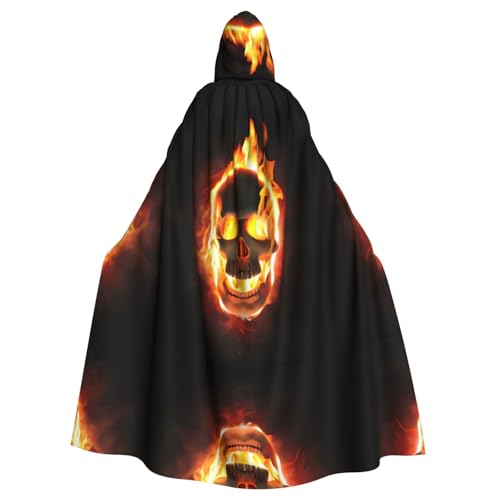 Unisex Erwachsene Halloween Kapuzenumhang – Feuerschädel Volldruck Kostüm Umhang für Cosplay, Party und Themenveranstaltungen von hhxvcv