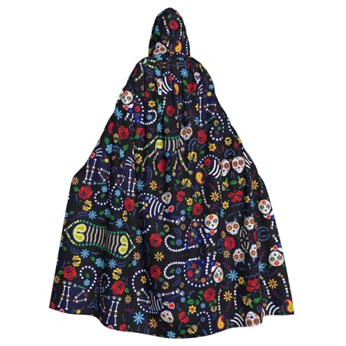 Unisex Erwachsene Halloween Kapuzenumhang - Sugar Horror Skull Full Print Kostüm Umhang für Cosplay, Party und Themenveranstaltungen von hhxvcv