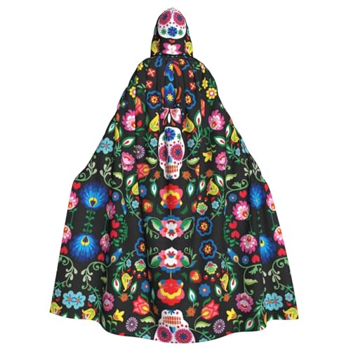 Unisex Erwachsene Halloween Kapuzenumhang - Zucker-Horror-Totenkopf und Blumen, Volldruck, Kostüm, Umhang für Cosplay, Party und Themenveranstaltungen Unisex Erwachsene Halloween Kapuzenumhang - Zucker-Horror-Totenkopf und Blumen, Volldruck, Kostüm, Umhang für Cosplay, Party und Themenveranstaltungen von hhxvcv