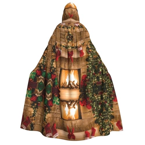 Weihnachtlicher Kaminhintergrund, Druck, Halloween, Kapuzenumhang, Kostüm, Umhang für Party, Karneval, Comic-Ausstellung, Maskerade – Unisex Erwachsene von hhxvcv