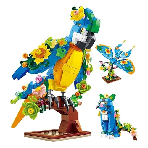 3 in 1 Tier Modellbausatz, 408 Klemmbausteine Papagei, Schmetterling & Katze Bausatz, MOC Konstruktionsspielzeug für Erwachsene Kinder 3 in 1 Tier Modellbausatz, 408 Klemmbausteine Papagei, Schmetterling & Katze Bausatz, MOC Konstruktionsspielzeug für Erwachsene Kinder von highdar