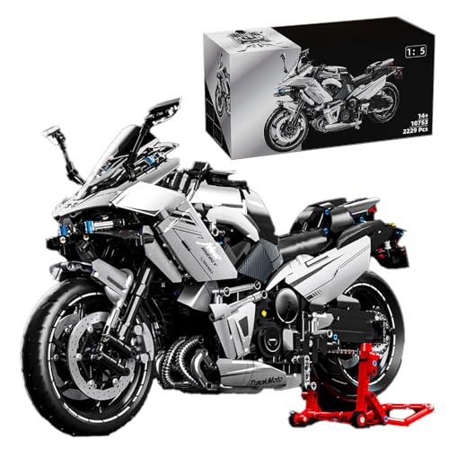 Technik Motorrad Spielzeug Modellbausatz für Kawasaki H5, 2229+ Klemmbausteine 1:5 Supermotorrad Bausteine, Geländemotorrad Kreatives STEM Bausatz Geschenk für Erwachsene Sammler Kinder von highdar