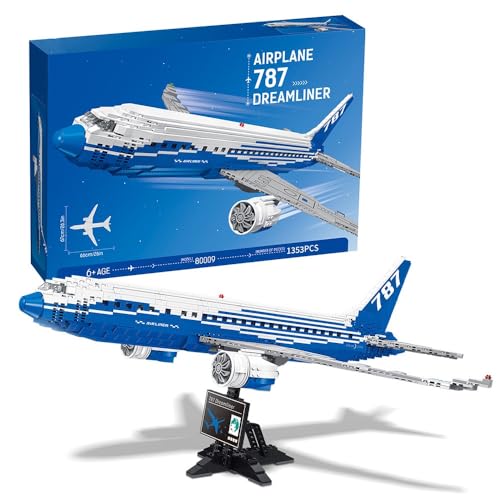 highdar Boeing 787 Flugzeug Baustein Set, 1350 Klemmbausteine City Flugbegleiter Spielzeug, Konstruktionsspielzeug Geschenk für Kinder und Erwachsene von highdar