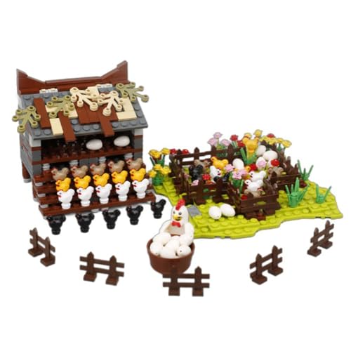 highdar Hühnerfarm Bausteine Kit, Fröhliche Farmabenteuer für Kids und Erwachsene, DIY Erweiterungs Zubehör Mit Küken, Blumen und unendlich Spaß von highdar