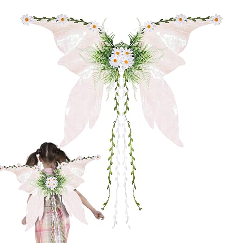 Feenflügel Für Mädchen – Schmetterlingsflügel Kostüm Für Damen | Dekoratives Blumen Schmetterlings Kostüm Für Kinder | Rollenspiele Und Verkleidungen Für Halloween Partys (Weiß) von higyee