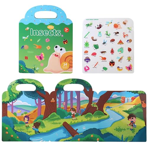 Kinder wiederverwendbares Aufkleberbuch, Reiseaufkleberbücher für Kinder - Tragbares wasserdichtes, rastbares ruhiges Puzzle | Notwendigkeitsdekoration mit Griff, faltbares frühes Kinder wiederverwendbares Aufkleberbuch, Reiseaufkleberbücher für Kinder - Tragbares wasserdichtes, rastbares ruhiges Puzzle | Notwendigkeitsdekoration mit Griff, faltbares frühes von higyee
