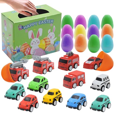 higyee Kleine Autos für Ostereier, Ostereier mit Spielzeug Darin,12 Stück tragbare Überraschungseier-Spielzeuge mit Autos | Mit Spielzeug gefüllte Ostereier, Klassenzimmer-Preiszubehör, kreative von higyee