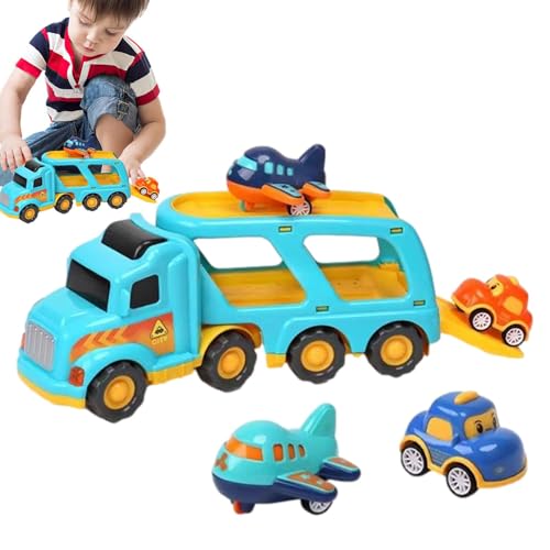higyee Push-and-Go-Autos, Push-and-Go-Baufahrzeuge,5-in-1-Rutschautos für Kinder - Push-and-Go-Spielzeug-Trucks, Spielset mit reibungsbetriebenen Fahrzeugen, Rennfahrzeug-Set mit Licht und Sound für von higyee